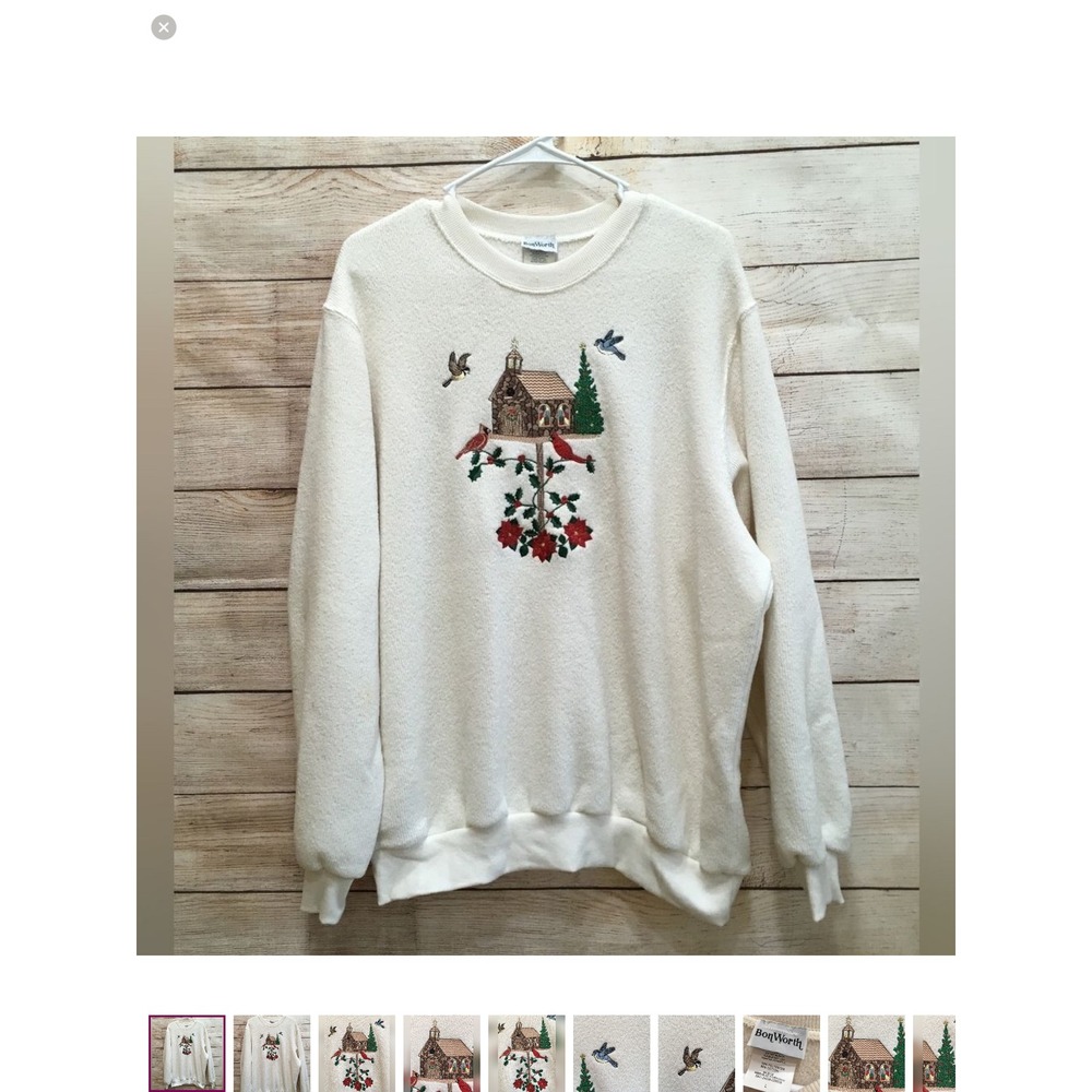 VINTAGE NEW W/O TAGS BON WORTH‎ FRENCH TERRY EMBROIDERED CHRISTMAS SWEATSHIRT